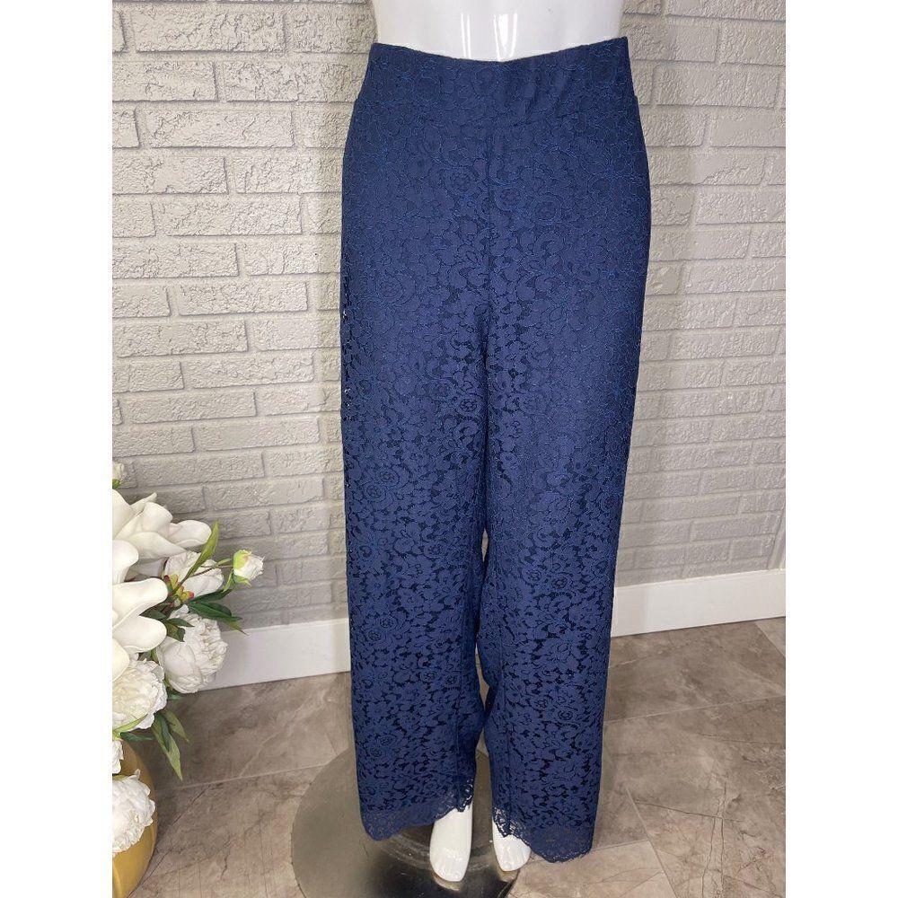 Isaac Mizrahi Live Navy Blue Lace Wide leg Lace Pants Size XLT